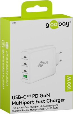 Nabíjačka USB 230V 4port, 1xUSB A, 3xUSB Typ C, 100W, Power Delivery, GaN, biela