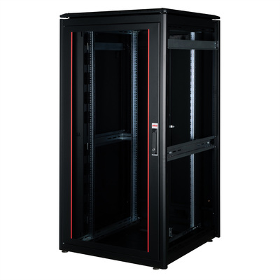 19" Rack na podlahu 32U, 1609x800x800mm (HxWxD), PRO, sklenené dvere, čierny