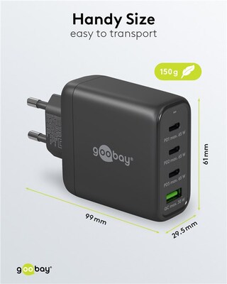 Nabíjačka USB 230V 4port, 1xUSB A, 3xUSB Typ C, 68W, Power Delivery, GaN, čierna