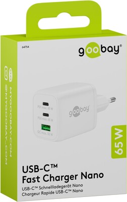 Nabíjačka USB 230V 3port, 1xUSB A, 2xUSB Typ C, 65W, Power Delivery, GaN, biela