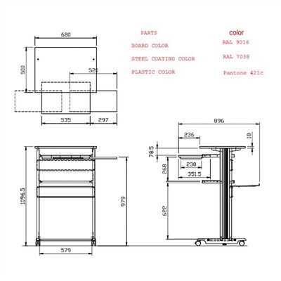 Stolík na kolieskach pre monitor, PC a klávesnicu, max 40kg, 110x68x54cm (HxWxD), sivý