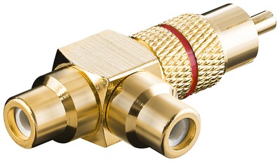 Adaptér Cinch (RCA) M/2xF červený, RCA splitter, kovový, Gold, pozl. konektor