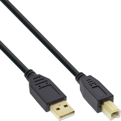 Kábel USB 2.0 A-B M/M 10m, High Speed, čierny, pozl. kon.