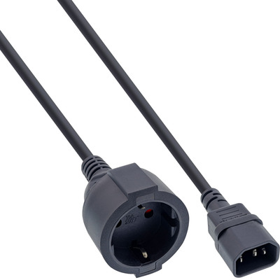 Kábel sieťový 230V C14 - zásuvka (CEE7/7) SCHUKO 3m, 1.00mm², 10A, čierny