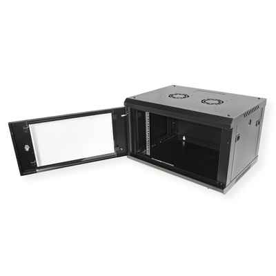 19" Rack na stenu 6U, čierny, 379x600x450 mm (HxWxD), odnímateľné bočnice