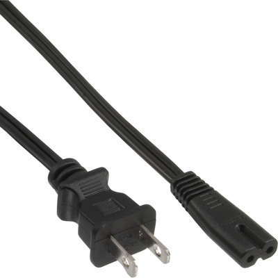 Kábel sieťový 230V, 2pin vidlica (NEMA 5-15P) US priama - C7 (2pin), 1m, 0.83mm², 3A, čierny