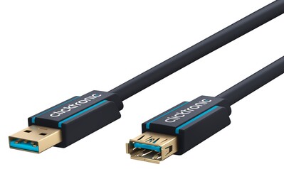 Kábel USB 3.2 Gen 1, A-A M/F 3m, 5Gbps, predlžovací, modrý, ClickTronic, pozl. konektor
