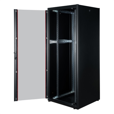 19" Rack na podlahu 42U, 2010x800x800mm (HxWxD), BASIC, sklenené dvere, čierny