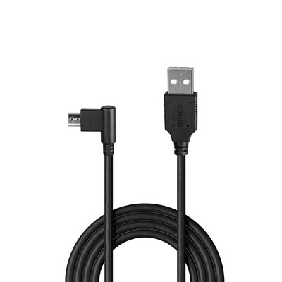 Kábel USB 2.0 A-MICRO-B M/M 0.5m, High Speed, čierny, zahnutý doľava 90°