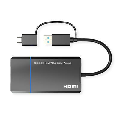 Adaptér USB Typ C / A na 2x HDMI, 4K@30Hz, 0.15m, čierny