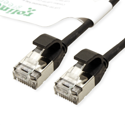 U/FTP Patchkábel LSOH TPE 0.5m cat.6a, čierny, slim, Cu, Flex Cable, Roline Green, Eco obal