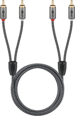 Kábel Cinch 2x audio M/M 1m, čierny/sivý, pozl. konektor