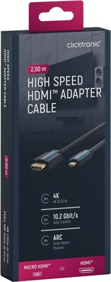 Kábel HDMI/HDMI micro M/M 2m, High Speed+Eth, 4K@60Hz, HDMI 2.0, 10.2G, G pozl. kon., modrý, C