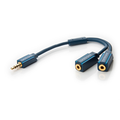 Kábel 3,5mm/2x3,5mm stereo jack M/F 0.1m, modrý, pozl. konektor, ClickTronic