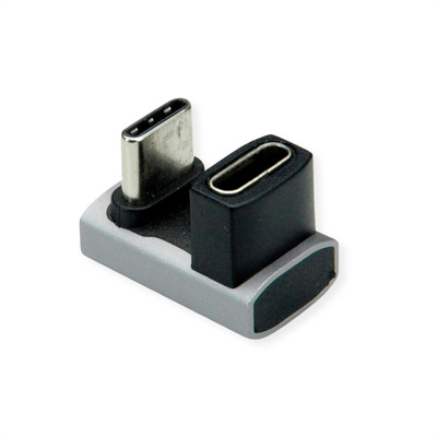 Adaptér USB 4 Gen 3x2, Typ C CM/CF, zahnutý 360°, 40Gbps, PD 240W, sivý/čierny