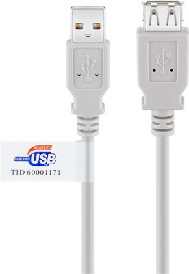 Kábel USB 2.0 A-A M/F 1.8m, High Speed, predlžovací, sivý, CERT