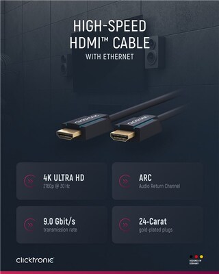 Kábel HDMI M/M 15m, High Speed+Eth, 4K@60Hz, HDMI 2.0, 18G, pozl. konektor, modrý, C