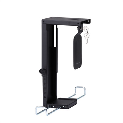 Držiak PC pod dosku stola, max 10kg, šírka do 125mm, výška do 358mm, otočný, uzamykatelný, čierny