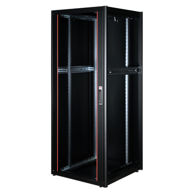 19" Rack na podlahu 42U, 2010x800x800mm (HxWxD), BASIC, sklenené dvere, čierny
