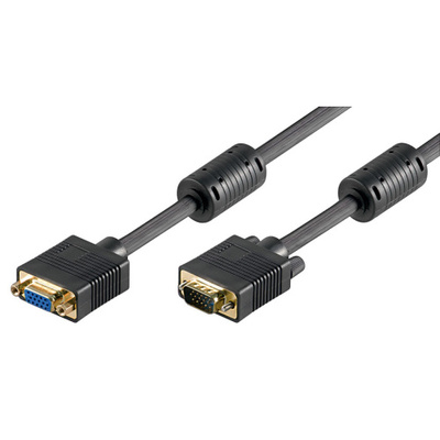 Kábel VGA M/F 5m, predlžovací, tienený, DDC, ferrit, HQ, čierny, pozl. konekt.