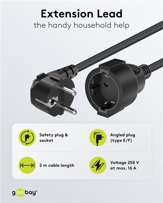 Predlžovačka 2m s 1 zásuvkou SCHUKO, 1.5mm², čierna