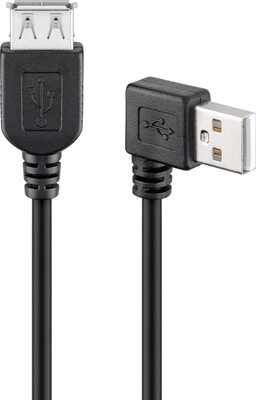 Kábel USB 2.0 A-A M/F 0.15m, High Speed, predlžovací, čierny, zahnutý 90°