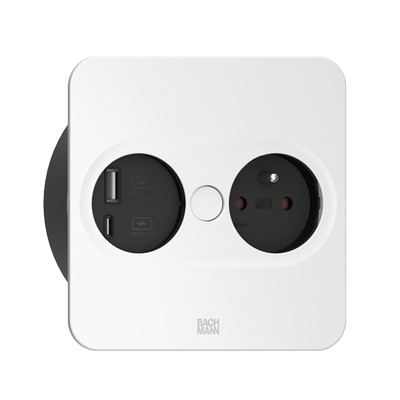 TWIST2 SQUARE 1xUTE 230V, nabíjačka (USB A + USB C), 2m kábel 1.5mm², vidlica CEE7/7, biela
