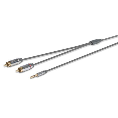 Kábel 3.5mm stereo/2xCinch M/M 10m, sivý, pozl. konektor, Slim, Cromo Line