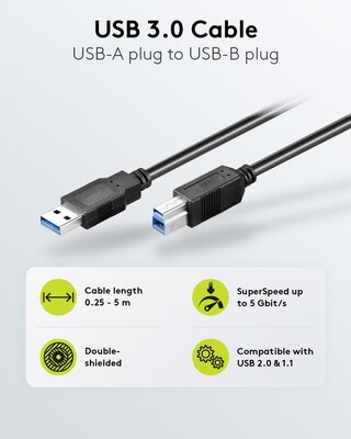 Kábel USB 3.2 Gen 1, A-B M/M 1m, 5Gbps, čierny