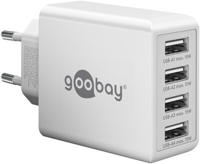 Nabíjačka USB 230V 4port, 4xUSB A, 3A, 30W, biela
