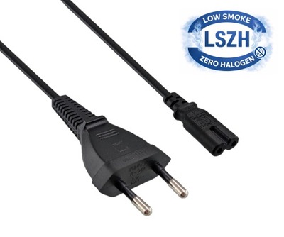 Kábel sieťový 230V, 2pin vidlica (CEE7/16) priama - C7 (2pin), 1.8m, LSOH, 0.75mm², 2.5A, čierny