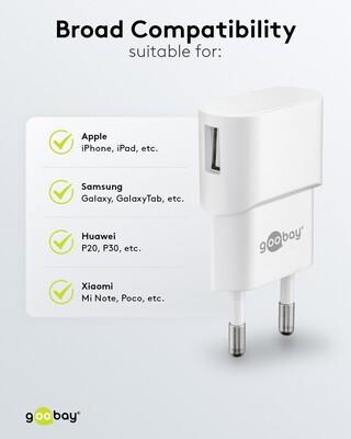 Nabíjačka USB 230V 1port, 1xUSB A, 1A, 5W, biela