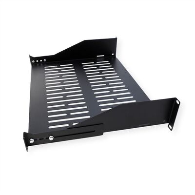 19" Polica 350mm, max. 20kg, 2U, zadné podpery, sada skrutiek a podložiek v balení, čierna