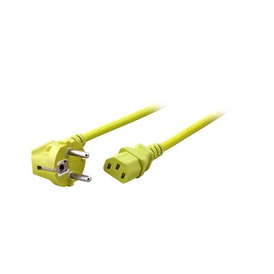 Kábel sieťový 230V, vidlica (CEE7/7) lomená - C13, 1.8m, 0.75mm², 10A, žltý