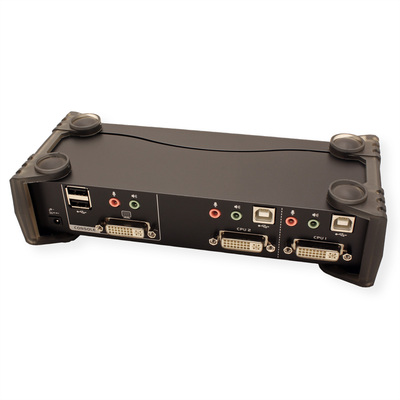 KVM switch/prepínač 2PC, DVI-I, USB, USB hub, audio