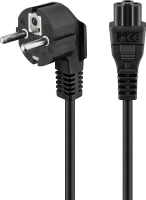 Kábel sieťový 230V pre notebook, vidlica (CEE7/7) lomená - C5, 1.8m, 0.75mm², 2.5A, čierny