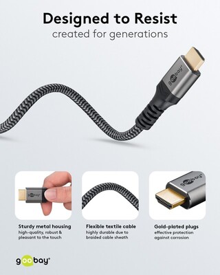 Kábel HDMI M/M 5m, Ultra High Speed+Eth, 8K@60Hz, HDMI 2.1, 48G, G pozl. konektor, čierny/sivý