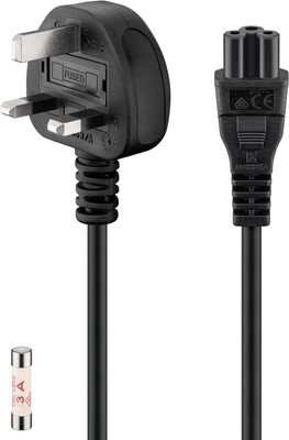 Kábel sieťový 230V pre notebook, vidlica (BS1363A) UK lomená - C5, 1.8m, 0.75mm², 2.5A, čierny