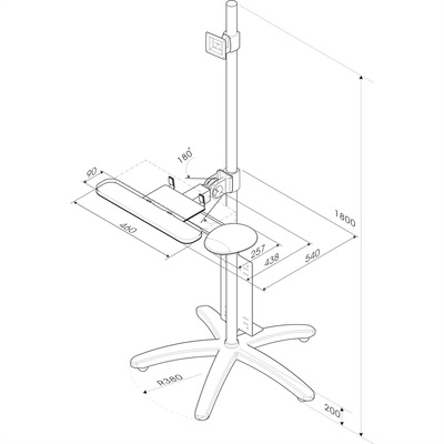 Držiak na kolieskach pre monitor, PC a klávesnicu, max 30kg, výška 180cm, VESA 75/100, sivý