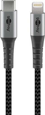 Kábel USB 3.2 Gen 1, Typ C CM/"Lightning" pre Apple, 1m, High Speed, čierny/sivý s MFI cert.
