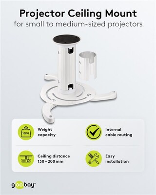 Držiak pre projektor, stropný, max 10kg, dĺžka 130/200mm, max rozteč 32cm, biely