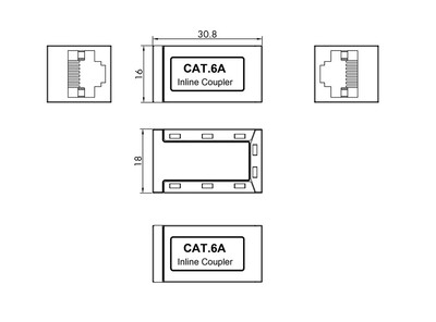 Spojka RJ45, cat.6a, tienená, kovová Gigabit