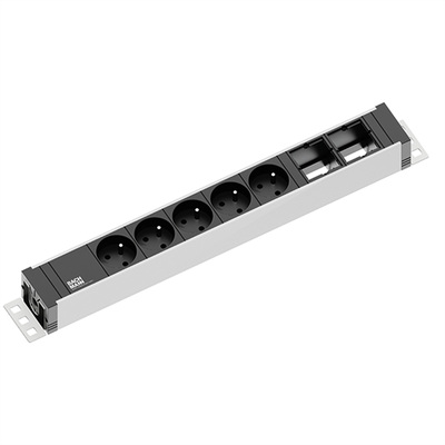 UNIVERSAL 5xUTE 230V, 2xCustom, 3m kábel 1.5mm², vidlica CEE7/7, hliník/čierny