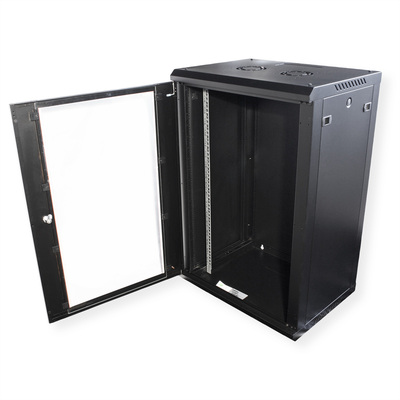 19" Rack na stenu 18U, čierny, 912x600x450mm (HxWxD), odnímateľné bočnice