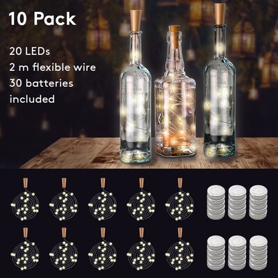 Led svetelná reťaz s 20 LED, "do fľaše", napájanie 3x LR44, biela, 10ks/bal