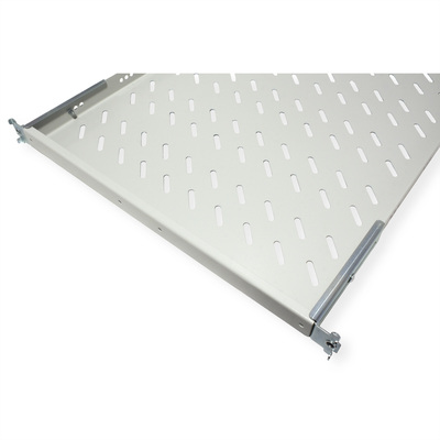 19" Polica 770mm, max. 50kg, 1U, sada skrutiek a podložiek v balení, sivá