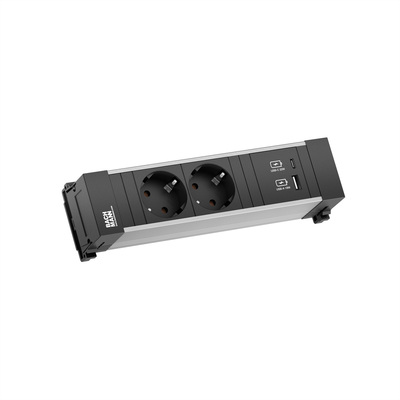 Power Frame 2xSCHUKO 230V,nabíjačka (USB A + USB C) 22W, 0.2m kábel 1.5mm², GST18, hliník/čierny