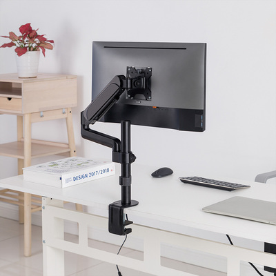 Držiak pre monitor na stôl, úchyt o dosku, pneumatický, max 9kg, rameno 423mm, VESA 75/100, čierny