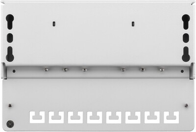 Patch panel 8port cat.5e, tienený s uzemnením, celokovový, montáž na stenu, 1U, sivý §§