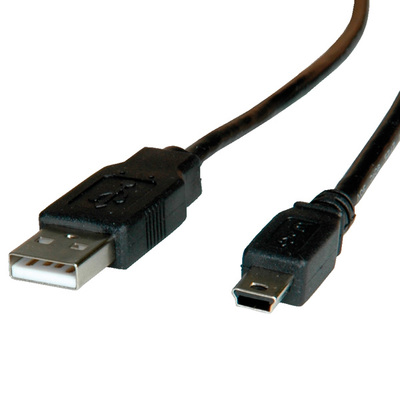 Kábel USB 2.0 A-MINI-B 5pin M/M 3m, High Speed, čierny